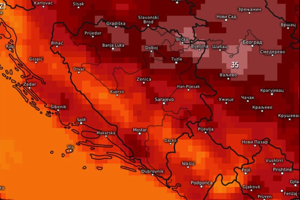 U BiH stižu ljetne vrućine! / Foto: Printscreen/BH meteo