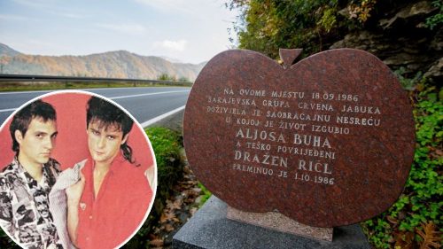 Spomen-ploča na mjestu pogibije članova "Crvene Jabuke"