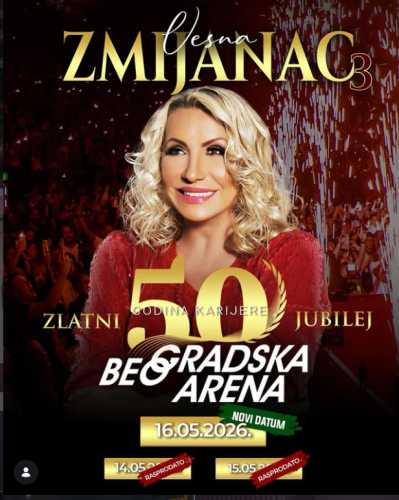 ZAKAZAN I TREĆI KONCERT VESNE ZMIJANAC U BEOGRADSKOJ ARENI! 